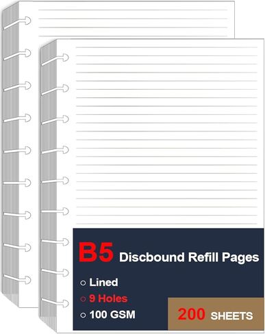 (2 Pack) A5 TUL Discbound Lined Refill Paper, 8 Disc Hole Punched Ruled Filler Paper, Junior Size Refills Paper, 200Sheets / 400Pages, Loose-Leaf Paper, 100gsm Paper, 5.8 X 8.3 Inch in Kuwait
