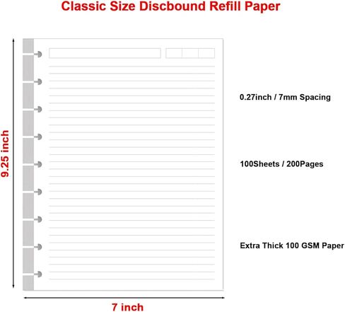 (2 Pack) A5 TUL Discbound Lined Refill Paper, 8 Disc Hole Punched Ruled Filler Paper, Junior Size Refills Paper, 200Sheets / 400Pages, Loose-Leaf Paper, 100gsm Paper, 5.8 X 8.3 Inch in Kuwait