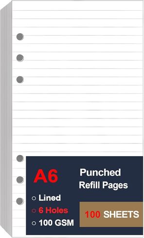 (2 Pack) A5 TUL Discbound Lined Refill Paper, 8 Disc Hole Punched Ruled Filler Paper, Junior Size Refills Paper, 200Sheets / 400Pages, Loose-Leaf Paper, 100gsm Paper, 5.8 X 8.3 Inch in Kuwait