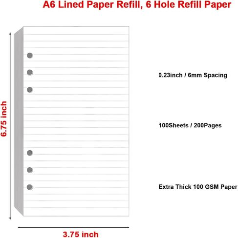 (2 Pack) A5 TUL Discbound Lined Refill Paper, 8 Disc Hole Punched Ruled Filler Paper, Junior Size Refills Paper, 200Sheets / 400Pages, Loose-Leaf Paper, 100gsm Paper, 5.8 X 8.3 Inch in Kuwait
