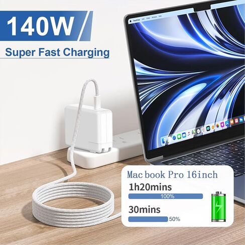 140W USB-c Power Adapter Charger for Mac Book Pro 14 16 inch 2021 2023 M1 M2, Mac Book Air 13 15 inch M2 M3 2022 2023 2024, 6.6 FT Braided Magnetic USB-c to Mag 3 Cable LED Indicator in Saudi Arabia