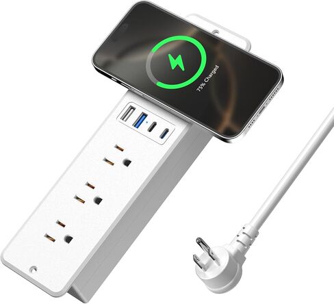 8 في 1 شريط طاقة راحة مع شاحن لاسلكي 15 واط ، 20 واط شحن سريع الشحن ، قم بتوصيل 3 منافذ AC و 4 منافذ USB Flush Mount ، سلك 6 قدم in Kuwait