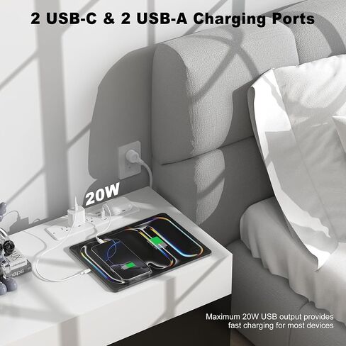 8 في 1 شريط طاقة راحة مع شاحن لاسلكي 15 واط ، 20 واط شحن سريع الشحن ، قم بتوصيل 3 منافذ AC و 4 منافذ USB Flush Mount ، سلك 6 قدم in Kuwait