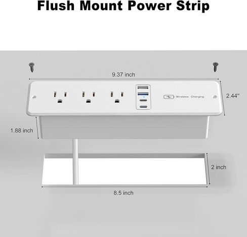 8 في 1 شريط طاقة راحة مع شاحن لاسلكي 15 واط ، 20 واط شحن سريع الشحن ، قم بتوصيل 3 منافذ AC و 4 منافذ USB Flush Mount ، سلك 6 قدم in Kuwait