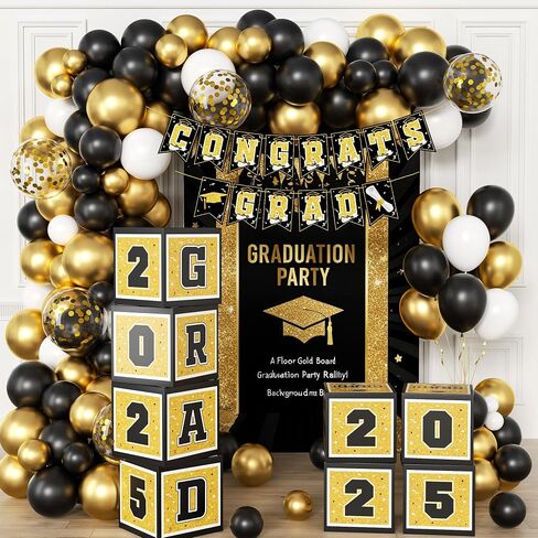 Graduation decorations class of 2025,Grad 2025 Boxes,balloons of number 2025 for men women graduation party decorations（Gold） in Saudi Arabia