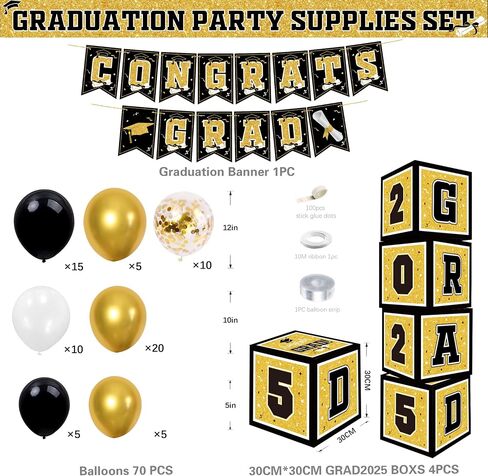 Graduation decorations class of 2025,Grad 2025 Boxes,balloons of number 2025 for men women graduation party decorations（Gold） in Saudi Arabia