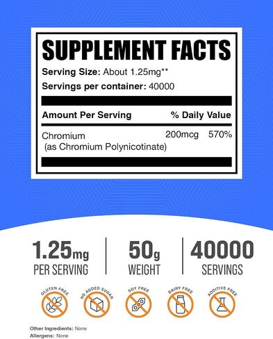 BulkSupplements.com مسحوق الكروم GTF، كروم بولينيكوتينات - مسحوق الكروم GTF لدعم العضلات والمزاج، مكملات الكروم، خالية من الخميرة، 1000 ميكروجرام من الكروم، 250 جم (8.8 أونصة) in Saudi Arabia