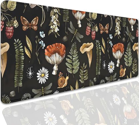 Plant Mushroom Desk Pad Mouse Pad,Large Black Aesthetic Mouse Mat with Stitched Edges,Non-Slip Rubber Base Mousepad for Office PC Keyboard Laptop and Home Work Desk Mat(27.5X11.8 in) in Kuwait