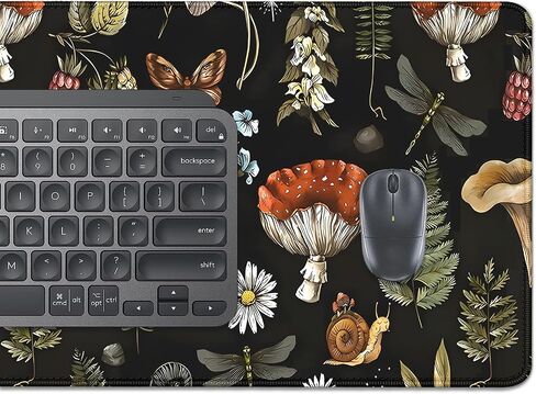 Plant Mushroom Desk Pad Mouse Pad,Large Black Aesthetic Mouse Mat with Stitched Edges,Non-Slip Rubber Base Mousepad for Office PC Keyboard Laptop and Home Work Desk Mat(27.5X11.8 in) in Kuwait