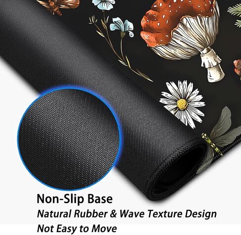 Plant Mushroom Desk Pad Mouse Pad,Large Black Aesthetic Mouse Mat with Stitched Edges,Non-Slip Rubber Base Mousepad for Office PC Keyboard Laptop and Home Work Desk Mat(27.5X11.8 in) in Kuwait