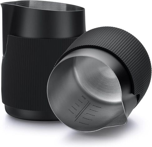 Normcore Handleless Milk Pitcher - Espresso Steaming Pitcher with Round Spout - 18/8 Stainless Steel Milk Frothing Jug, Black Non-Stick - Premium Barista Tools - Black - 15.2 oz (450 ml) in Kuwait