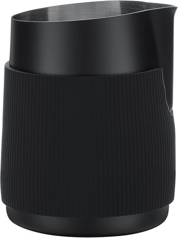 Normcore Handleless Milk Pitcher - Espresso Steaming Pitcher with Round Spout - 18/8 Stainless Steel Milk Frothing Jug, Black Non-Stick - Premium Barista Tools - Black - 15.2 oz (450 ml) in Kuwait