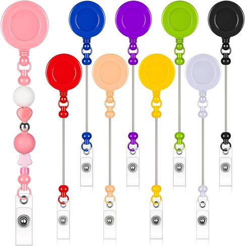Beaded DIY Badge Reel Kit 9pcs Beadable Retractable Badge Reels Clips for Beads Blank Bar ID Name Badge Holder with Belt DIY Present for Nurse Teacher Office Worker in Saudi Arabia