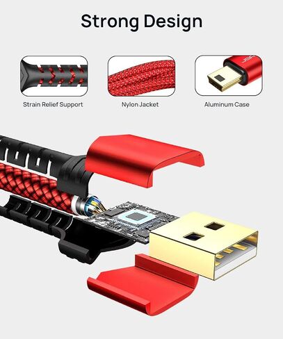 JSAUX Mini USB Cable, 2-Pack (3.3FT+6.6FT), USB 2.0 A to Mini B,Red in Kuwait