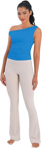 Sunzel Women's Off Shoulder Sleeveless Crop Top, Y2K Trendy Going Out Tank Shirt, Asymmetrical Neckline & Ruched Detail in Kuwait