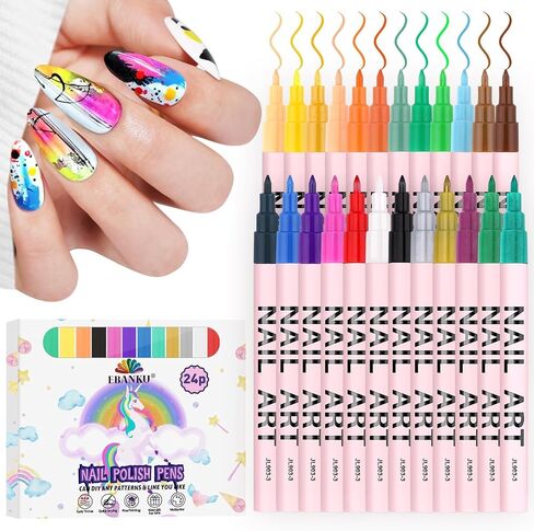EBANKU 12 Colors Nail Art Pens Acrylic Paint Marker, Nail Polish Pens Quick Drying 0.7MM 3D Acrylic Paint Pens Clear Handle Nail Point Liner Drawing Painting Dotting Tool for Nail Art Design(Set B) in Saudi Arabia
