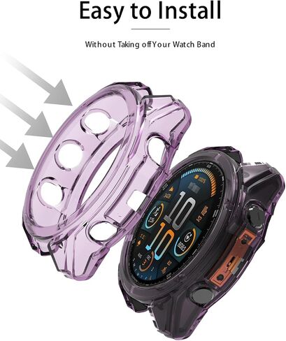 Compatible with Garmin Fenix 8 Multisport Smartwatch 51MM Series,Soft Flexible TPU Thin Lightweight Bumper Cover Protector for Smartwatch Series 51MM,(Transparent+Clear Black) in Saudi Arabia