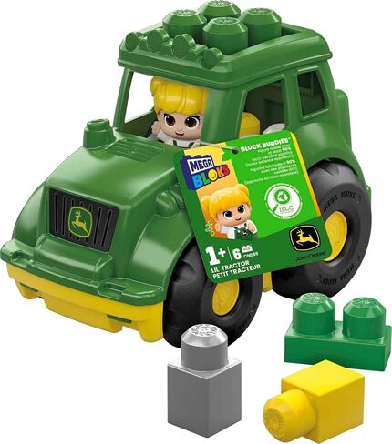 MEGA BLOKS John Deere Toddler Building Blocks Toy Set, Lil’ Tractor with 6 Pieces and Storage, 1 Figure, Green , Ages 1+ Years in Saudi Arabia