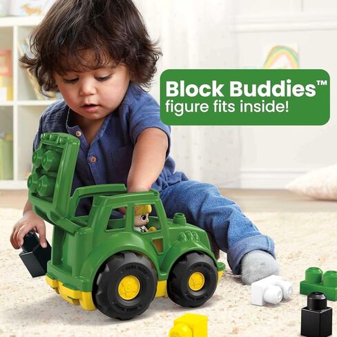 MEGA BLOKS John Deere Toddler Building Blocks Toy Set, Lil’ Tractor with 6 Pieces and Storage, 1 Figure, Green , Ages 1+ Years in Saudi Arabia