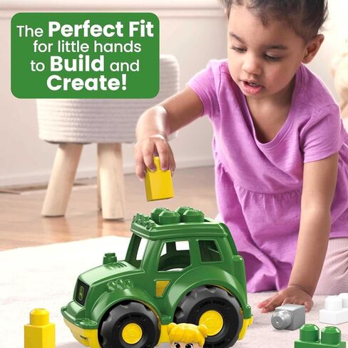MEGA BLOKS John Deere Toddler Building Blocks Toy Set, Lil’ Tractor with 6 Pieces and Storage, 1 Figure, Green , Ages 1+ Years in Saudi Arabia