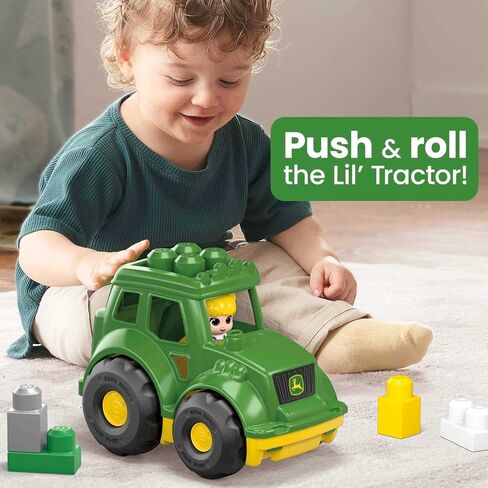 MEGA BLOKS John Deere Toddler Building Blocks Toy Set, Lil’ Tractor with 6 Pieces and Storage, 1 Figure, Green , Ages 1+ Years in Saudi Arabia