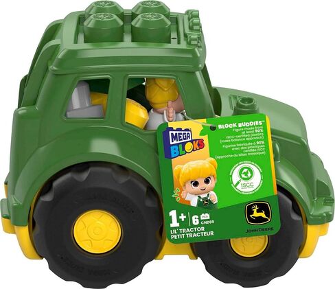 MEGA BLOKS John Deere Toddler Building Blocks Toy Set, Lil’ Tractor with 6 Pieces and Storage, 1 Figure, Green , Ages 1+ Years in Saudi Arabia
