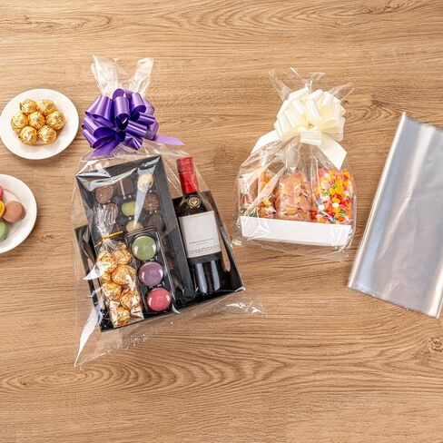 Restaurantware Bag Tek 14 x 24 Inch Gift Basket Wraps 10 Wraps For Part Favors - Durable Disposable Clear Plastic Basket Sheets For Wedding Or Party Gifts in Saudi Arabia