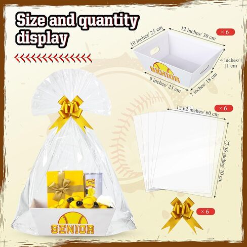 Pickmesh 6 Pack Sports Senior Night سلال للهدايا فارغة ، 12 × 10 × 4 كبار 2025 مجموعة سلة هدايا كبيرة ، 6 سلال من الورق المقوى مع مقبض 6 أكياس بلاستيكية مع أقواس للرياضة هدية ليلية كبار السن (الكرة اللينة) in Saudi Arabia