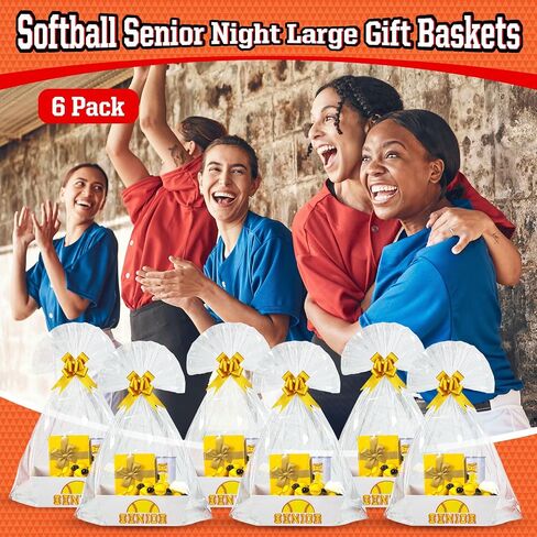Pickmesh 6 Pack Sports Senior Night سلال للهدايا فارغة ، 12 × 10 × 4 كبار 2025 مجموعة سلة هدايا كبيرة ، 6 سلال من الورق المقوى مع مقبض 6 أكياس بلاستيكية مع أقواس للرياضة هدية ليلية كبار السن (الكرة اللينة) in Saudi Arabia