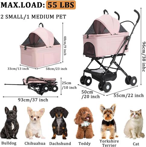 3 in 1 Dog Strollers 4 Wheels Folding Pet Stroller with Detachable Carrier Multifunction Portable Dogs Travel Carriers for Medium Small Puppy Kittens in Saudi Arabia