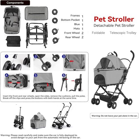 3 in 1 Dog Strollers 4 Wheels Folding Pet Stroller with Detachable Carrier Multifunction Portable Dogs Travel Carriers for Medium Small Puppy Kittens in Saudi Arabia