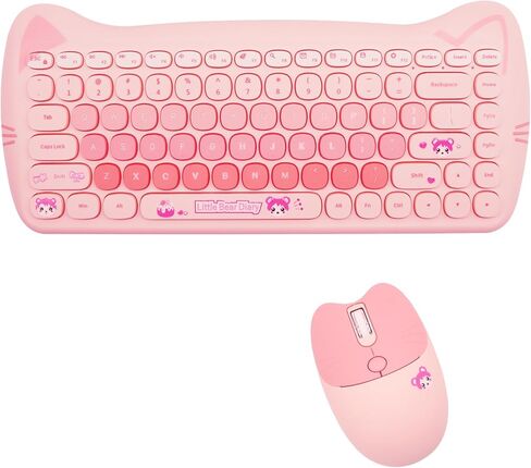 Cute Cat 2.4G USB Wireless Keyboard and Mouse Combo, Typewriter Flexible Keys, Candy Colors, Compatible with Notebook, PC (Purple -A) in Kuwait