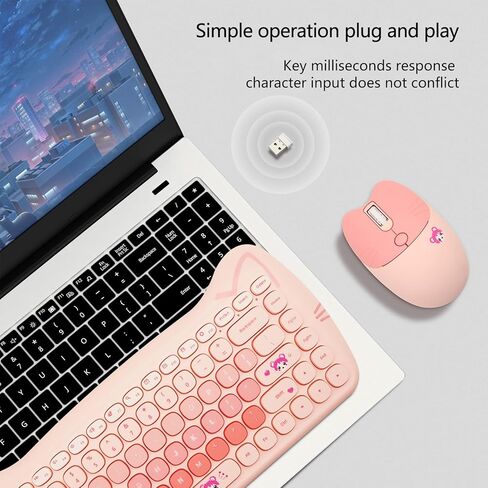 Cute Cat 2.4G USB Wireless Keyboard and Mouse Combo, Typewriter Flexible Keys, Candy Colors, Compatible with Notebook, PC (Purple -A) in Kuwait