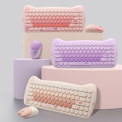 Cute Cat 2.4G USB Wireless Keyboard and Mouse Combo, Typewriter Flexible Keys, Candy Colors, Compatible with Notebook, PC (Purple -A) in Kuwait