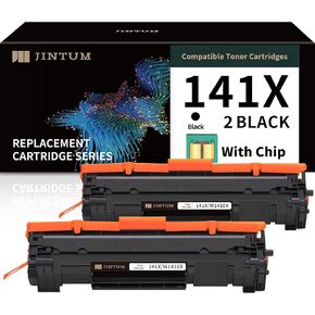 jintum 141x استبدال خرطوشة الحبر المتوافقة مع خرطوشة الحبر السوداء 141x لـ HP W1410X مع HP M110W ، MFP M140W ، MFP M139W الطابعات (2 حزمة ، مع رقاقة)