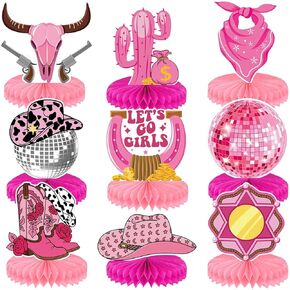 Cowgirl Honeycomb Menced Centerpins Western Rodeo Birthday Party Let Go Go Girls Concliece for Tables 9pcs Disco Cowgirl Bachelorette Party Toppers Party Supplies