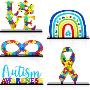 Haooryx Autism Awarness Table Centerpices - 5pcs Austism Awarness Table Topper Topper Mincoration April Puzzle Pitch Letter Party Sciptop Wood Craft onference