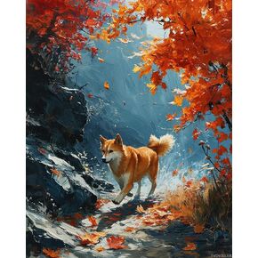SVINOILER Paint by Numbers, Shiba Inu Chasing Leaves, Adult Crafts Adult Paint by Number Kits, Arts Crafts for Home Decor No Frame,16x20 inch