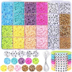 2900 Pcs Squad Clay Beads Bracelet Jewelry Making Kit for Girls Kids Flat Preppy Spacers for Squad Friendship Preppy Stuff for Girls 10-12 Beads for Jewelry Making Crafts Gifts for Teens