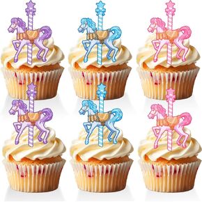 18 PCS Carousel Cupcake Toppers for Girls Baby Shower Women Birthday Carnival Circus Cake Decoration
