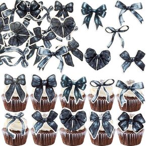 Gyufise 50pcs Edible Purple Bowknot Cupcake Topcake Topcake Wefer Paper Bowknot Cake Dessert تختار استحمام الطفل الأميرة كب كيك لأقبعات العاصفة لإشراك حفلات عيد الميلاد