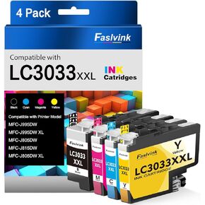 متوافق LC30333XXL LC3033 BK C M Y حبر خراطيش بديل عالي العائد للأخ LC3033 خراطيش حبر العمل من أجل الأخ MFC-J995DW MFC-J805DW MFC-J815DW ، 4 حزمة