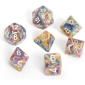 DND DICE Set-CHESSEX D&D DICE-16MM CAROUSEL PRESIVE و WHITE POLLITRAL POLYHEDRAL DICE STENGONS و DRARSONS يشمل 7 DICE-D4 D6 D8 D12 D12 D ٪ D ٪ (CHX27440)