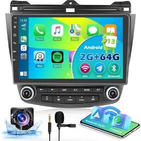 Hikity 8 Core 4+64G Android 13 Car Radio for Honda Accord 2003 2004 2005 2006 2007 Wireless Carplay Android Auto, 10.1 Inch Touchscreen Car Stereo GPS WiFi Bluetooth SWC 32EQ DSP Backup Camera Mic