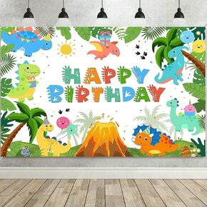 Dinosaur Birthday Backdrop - 7x5ft Cartoon Dinosaur Banner for Kids' Dino-Themed Happy Birthday Party Decorations, Jungle Dinosaur Party Supplies