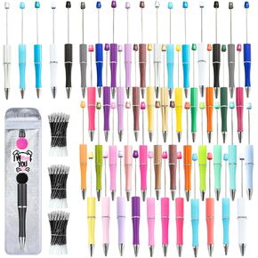 250 Pieces DIY Beadable Pens Kit with Lobster Clasp 50 plastic Beadable Pens Bulk, Refills & pen bags Included Ballpoint Cute Pens for Students Teacher(Macaroon)