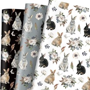 FYSUIMU 9 Sheets Easter Bunny Wrapping Paper - Not Roll - Watercolor Rabbit Flower Gift Wrap Paper Folded Flat for DIY Crafts Spring Birthday Holiday, 19.7 x 27.6 Inch