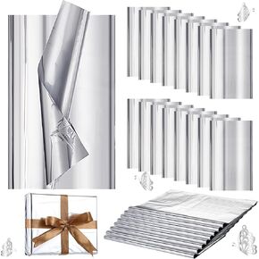 Resurhang 100 Sheets رقائق فضية معدنية لالتفاف الهدايا ، 15 '× 20' 'للألواح الحرف اليدوية ، ورق الالتفاف بالجملة لعيد الميلاد ، زفاف ، حفلة عيد ميلاد لصالح ديكور