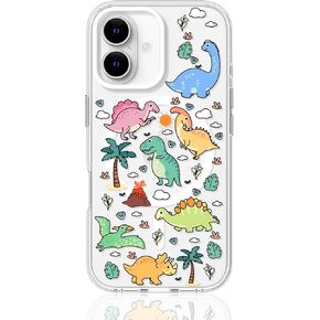 Cute Phone Case for iPhone 16 Compatible with Magsafe, Magnetic Accessories Support, Shockproof Clear Protective Cover for Women Men Boys Girls,Dinosaur Design 6.1"