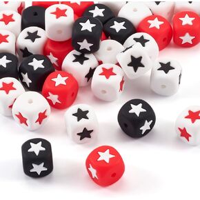 cheriswelry 42pcs رقم السيليكون حبات المكعب الأسود السيليكون بؤري الخرزات 12 ملم star القلب الفضائح الفضاء 1-9 عدد الخرز المطاط